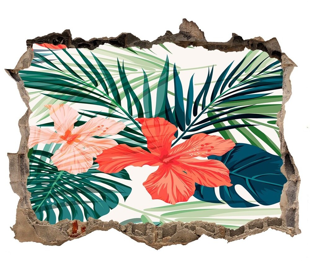 Wallmuralia.pl Okleina 3D dziura naklejka Tropikalne kwiaty