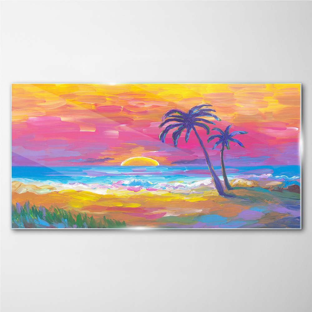 PL Coloray Obraz Szklany plaża palmy zachód słońca 120x60cm