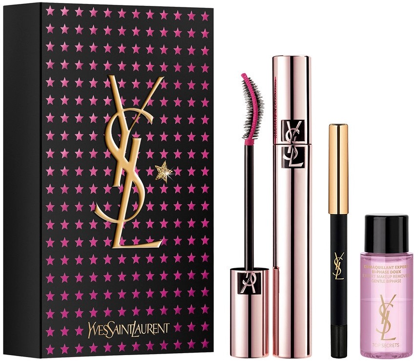 Yves Saint Laurent Świąteczny zestaw do makijażu tusz do rzęs Volume Effet Faux Cils The Curler + kredka do oczu Dessin du Regard + płyn do demakijażu Top Secrets Démaquillant Doux