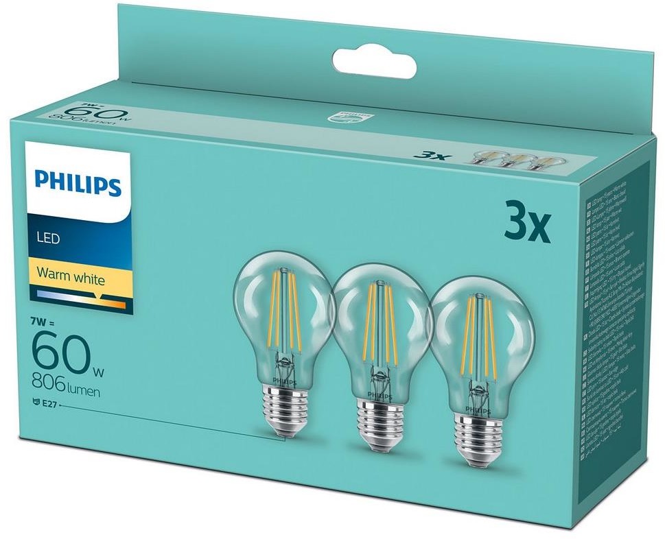 Philips ZESTAW 3x LED Żarówka VINTAGE A60 E27/7W/230V 2700K