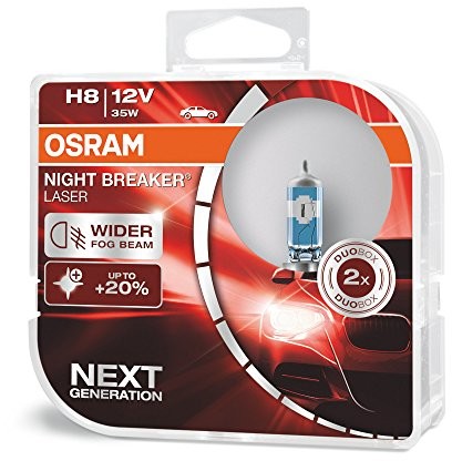 Osram Night Breaker Laser H8 next generacja, 150% większa jasność, lampa halogenowa do reflektorów, 64212NL-HCB, 12 V do samochodów osobowych, Duo Box (2 lampy) 64212NL-HCB