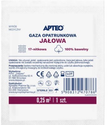 SYNOPTIS PHARMA APTEO CARE Gaza opatrunkowa jałowa 0,25 m2, 1 sztuk