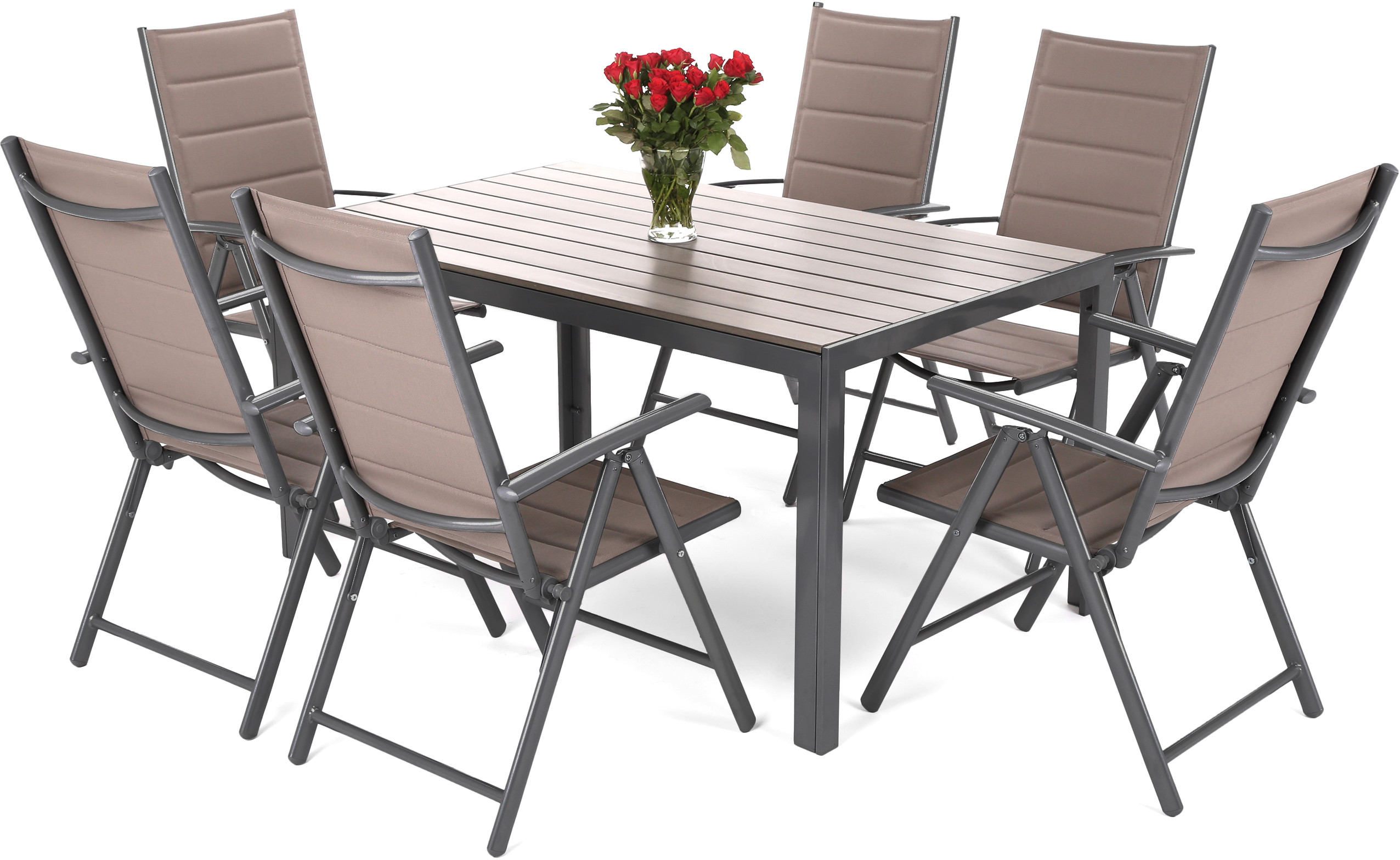 HOME & GARDEN Meble ogrodowe aluminiowe Ibiza 150 cm Grey / Taupe 6+1 246539