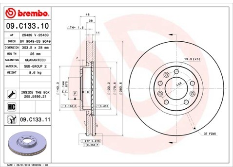 BREMBO Tarcza hamulcowa 09.C133.11