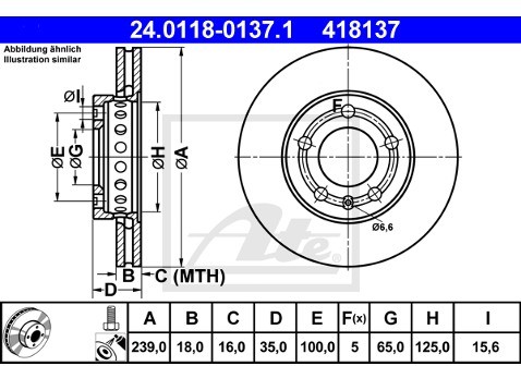 ATE 24.0118-0137.1 TARCZA HAMULCOWA SKODA FABIA 99-