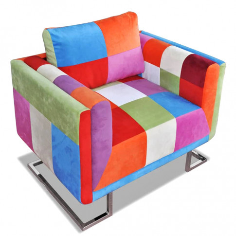 Klubowy fotel patchwork z chromowaną podstawą Hima