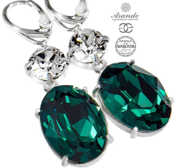 Swarovski KOLCZYKI EMERALD CRYSTAL SREBRO CERTYFIKAT