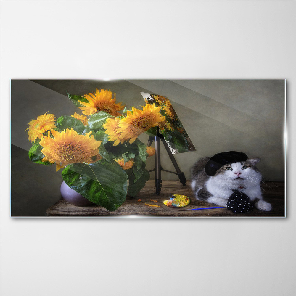 PL Coloray Obraz na Szkle Kwiaty Zwierzę Kot 140x70cm