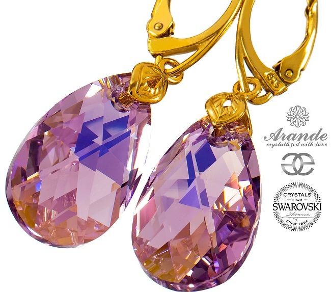 Swarovski NOWE piękne kolczyki AMETHYST GOLD ZŁOTE SREBRO
