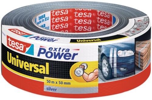 TESA Extra Power Mocna Taśma Klejąca Uniwersalna, Wzmocniona Tkaniną Taśma Naprawcza, Szeroka Gama Zastosowań Doskonała Przyczepność 50 M X 50 Mm, Szary, 56389-00000-11 56389-00000-11