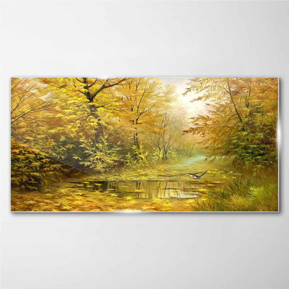 PL Coloray Obraz na Szkle las rzeka jesień przyroda 100x50cm