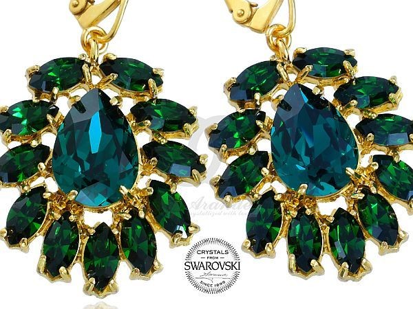 Swarovski PRZEPIĘKNE KOLCZYKI AZURE EMERALD GOLD