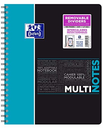 OXFORD Studenci spiralny notatnik Multinote A4 160 stron w linie 5 mm - notatnik z 3 przegrodami 400114580