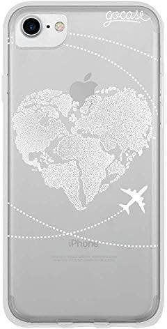 Gocase Gocase World Map Heart White etui | kompatybilne z iPhone 7 | przezroczyste z nadrukiem | silikonowe przezroczyste etui ochronne TPU odporne na zarysowania | mapa świata w kształcie serca CMMBWNC-IP-S-14