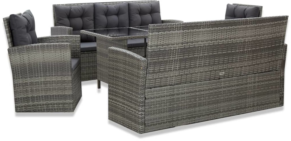 vidaXL 5-cz. zestaw mebli ogrodowych z poduszkami, rattan PE, szary