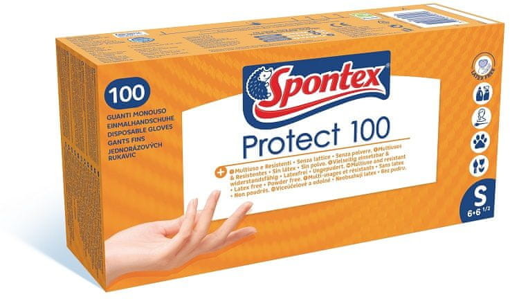 Spontex zestaw rękawiczek jednorazowych PROTECT 100 S Wpisz kod MDW71PL40 i obniż cenę o dodatkowe 20% Promocja trwa do 25.07.2021