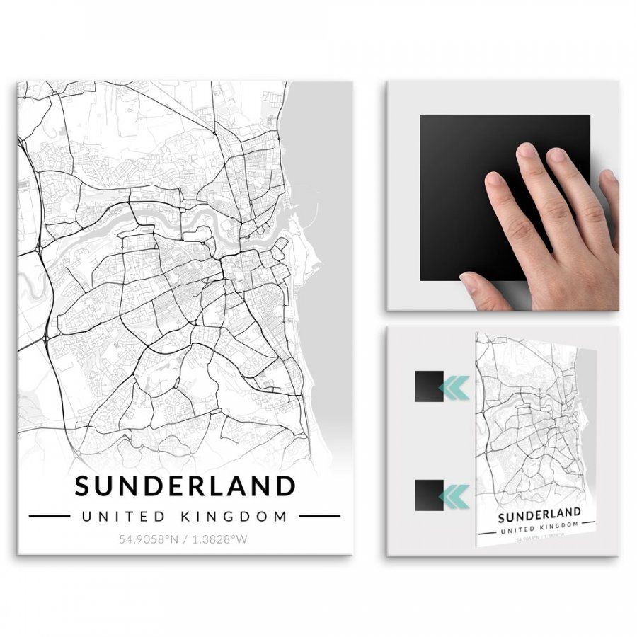 Pix4home Plakat metalowy Mapa B&W Sunderland L POS-L-04051