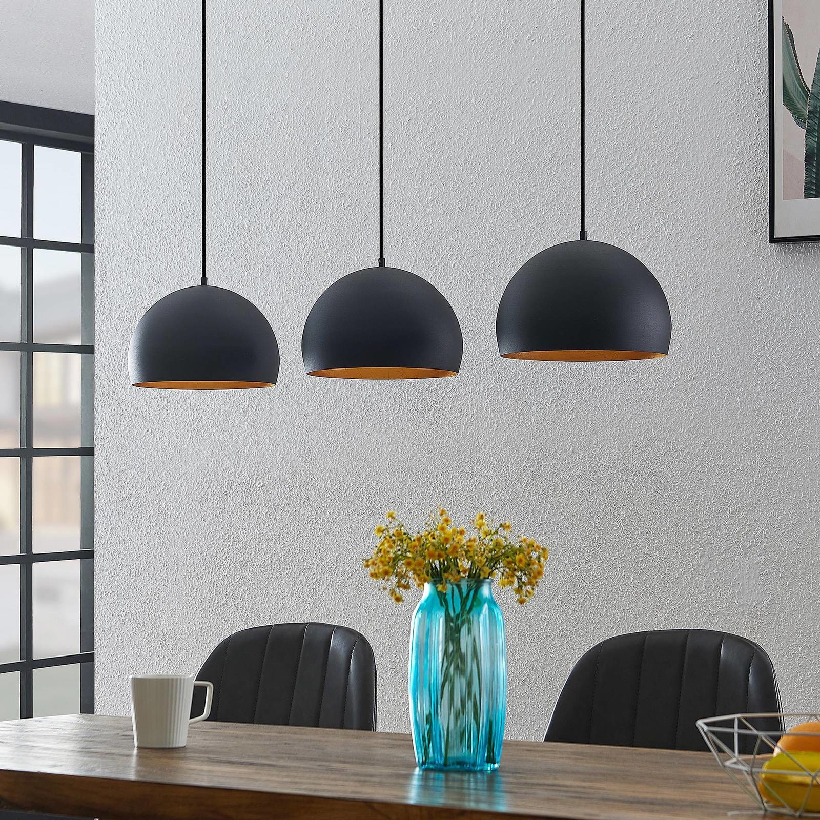 Lindby Tarjei lampa wisząca, 120 cm, czarno-złota