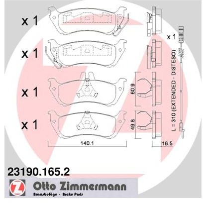 ZIMMERMANN Zestaw klocków hamulcowych, hamulce tarczowe 23190.165.2