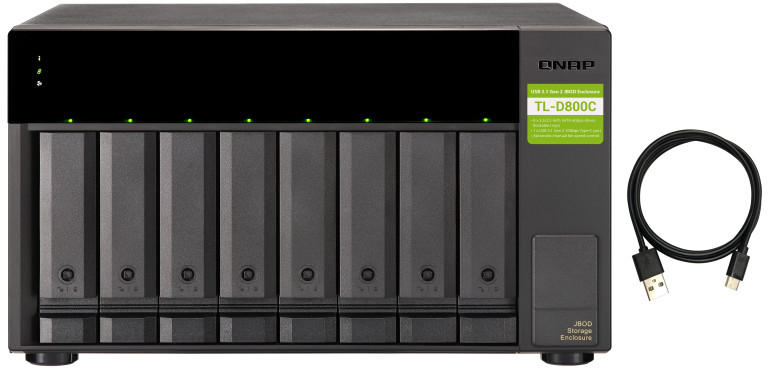 QNAP 8-bay desktop USB-C 3.1 Gen2 10Gbps JBOD expansion unit with a TL-D800C