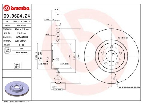 BREMBO Tarcza hamulcowa 09.9624.24