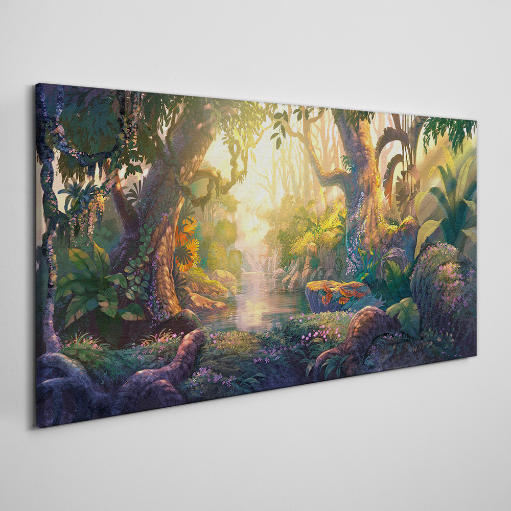 PL Coloray Obraz na Płótnie fantasy las rzeka kwiaty 120x60cm