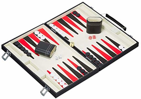 Relaxdays Backgammon walizka, wysokiej jakości zestaw, z kompletem akcesoriów, tavla gra planszowa, szer. x gł. 47 x 36 cm, czarna