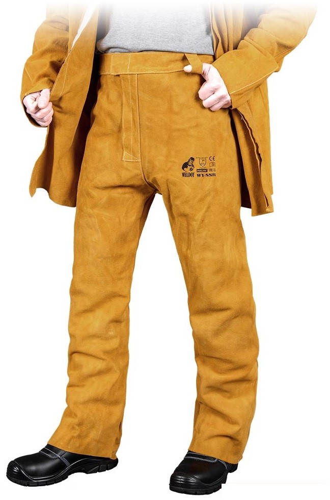 WELDOY WY-SSB - spodnie spawalnicze skórzane - szer. ok. 106 cm, dł. ok. 105 cm.