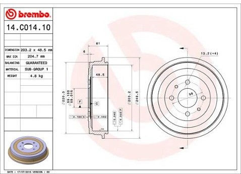BREMBO Bęben hamulcowy 14.C014.10