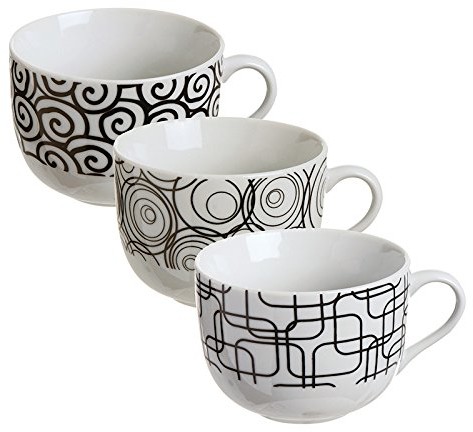 Excelsa Magic Black Jumbo komplet filiżanek, bez spodeczków, ceramiczne, czarny wzór, 3 szt. 36305