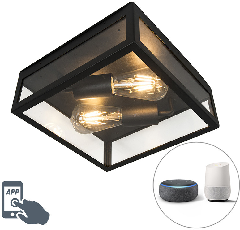 QAZQA Przemysłowa inteligentna lampa sufitowa zewnętrzna czarna  w tym 2 WiFi ST64 - Rotterdam