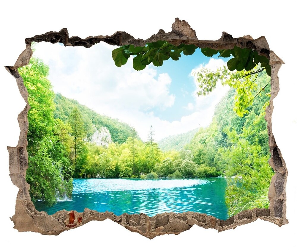 Wallmuralia.pl Dziura 3d w ścianie naklejka Wodospad w lesie