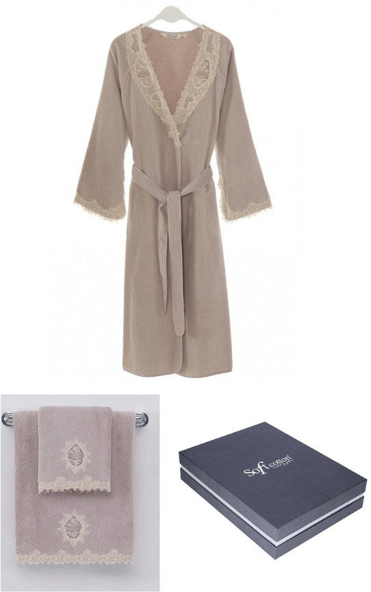 Soft Cotton Szlafrok DESTAN + ręczniki + pudełko Fioletowy / Lila XL 30204_sets