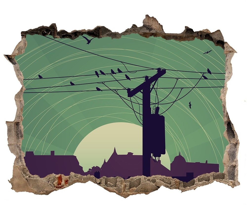 Wallmuralia.pl Dziura 3d fototapeta naklejka Ptaki miasto