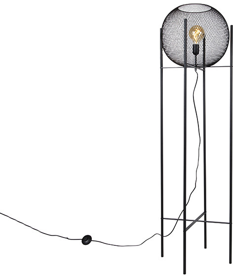 QAZQA Nowoczesna lampa podłogowa czarna - Mesh Ball