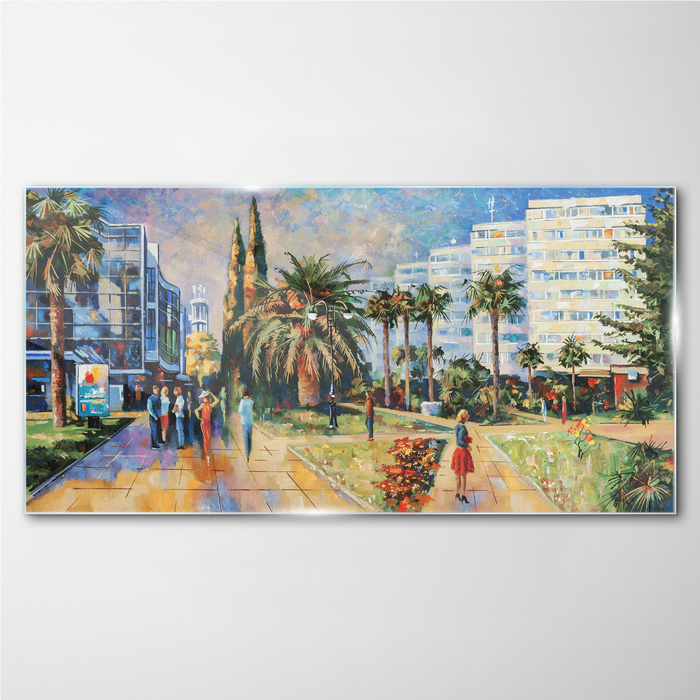 PL Coloray Obraz na Szkle Malarstwo miasto drzewa 120x60cm
