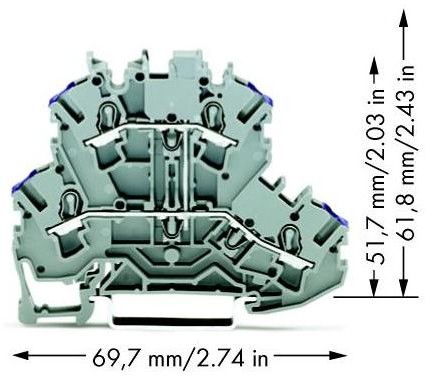WAGO Terminal przepustowy podwójny WAGO 5.20 mm Sprężynowe Alokacja L szary 2002-2208 50 szt 2002-2208