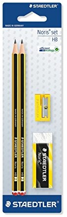Staedtler 120 SBK-1 ołówki Noris, HB, z łbem sześciokątnym, zestaw z 2 niezwykle pewny ołowiu z podkładką, 1 temperówka, 1 klasy premium pęknięcia gumka do mazania, wysoka jakość Made in Germany 120 SBK-1