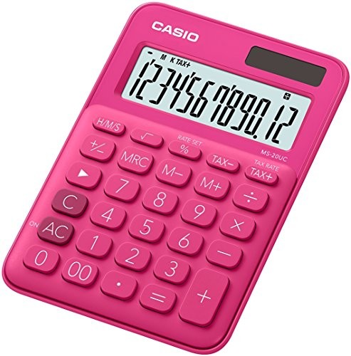 Casio MS-7uc-RD Mini kalkulator biurkowy w modnym kolorze, 10-cyfrowy, czerwony MS-7UC-RD