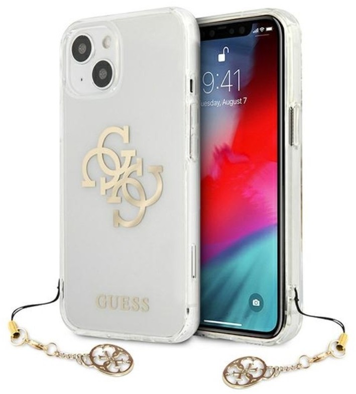 Guess 4G Big Logo Charm Gold- Etui iPhone 13 mini złoty charms GUHCP13SKS4GGO