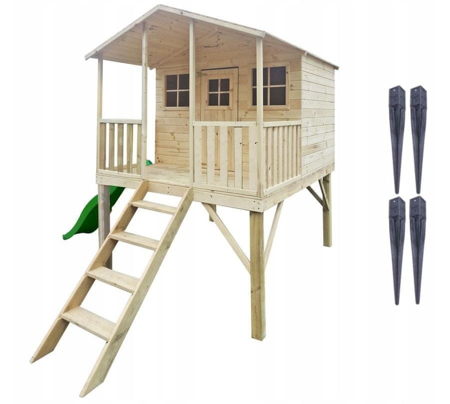 4iQ Drewniany Domek Dla Dzieci Gucio + Ślizg i Kotwy