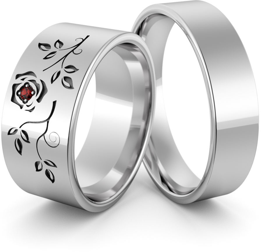 Eminence Obrączki srebrne z różą i rubinowym kamieniem - wzór Ag-396 Ag-396