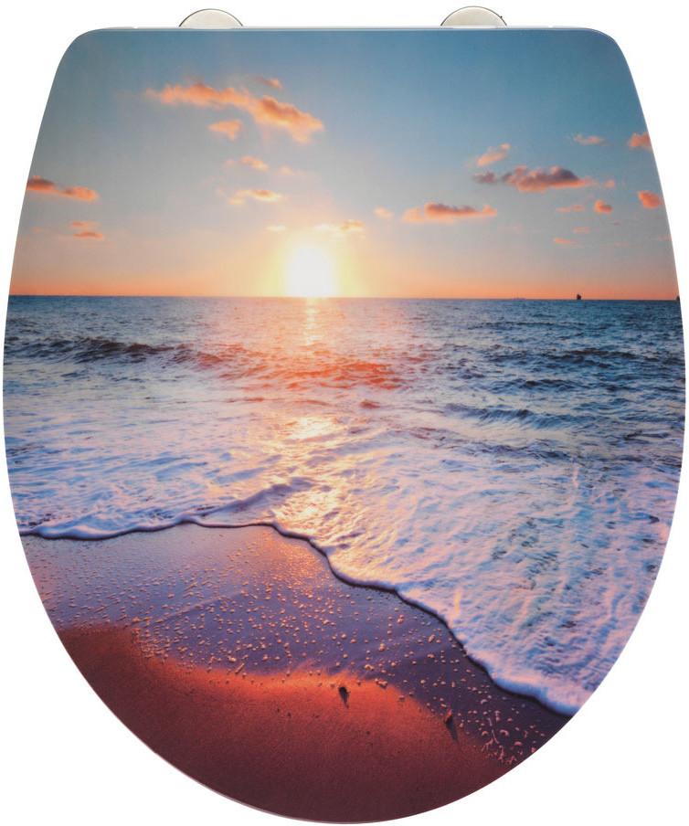 WENKO Deska sedesowa Sunset z grafiką motyw zachodzącego słońca nad morzem wolnoopadająca łatwy montaż Fix-Clip Duroplast wysoki połysk B07FNTSDC2