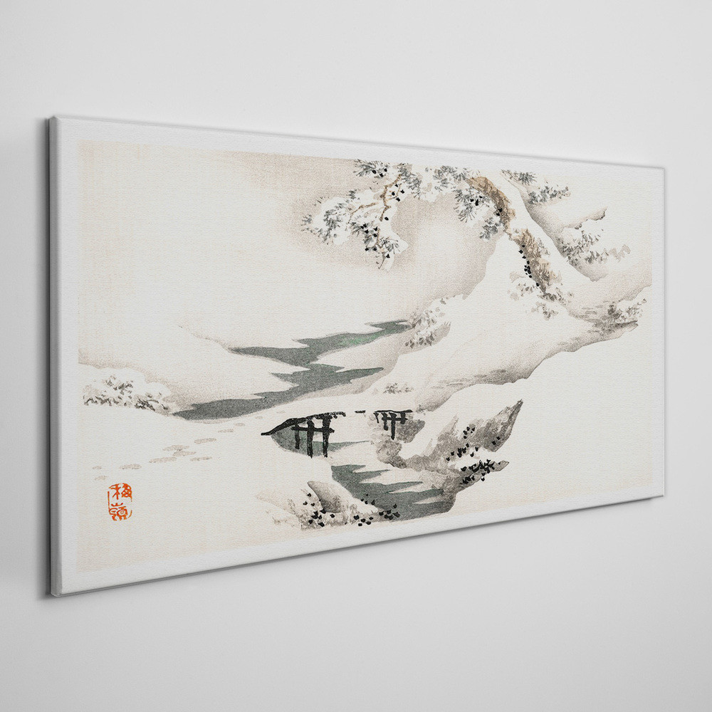PL Coloray Obraz Canvas Zima Drzewo Śnieg Rzeka 100x50cm