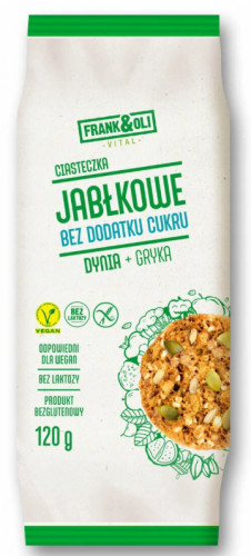 Frank & Oli Ciastka Jabłkowe z Pestkami Dyni Słonecznikiem i Gryką Wegańskie bezglutenowe bez dodatku cukrów 120g - Frank&Oli