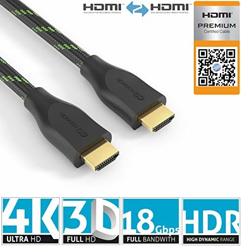 conecto conecto Certyfikowany kabel High Speed HDMI z Ethernet z nylonowym oplotem, pozłacane złącza (4K UltraHD, 3D Full HD, 18 Gbps Full Bandwith, HDR High Dynamic Range), 1,00 m SA-CC50511