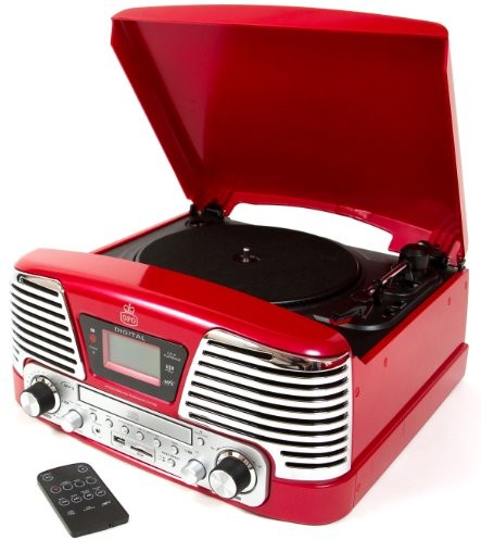 protelx GPO Retro Memphis urządzenie odtwarzania muzyki: czerwony (Record Player) GPO Memphis Red