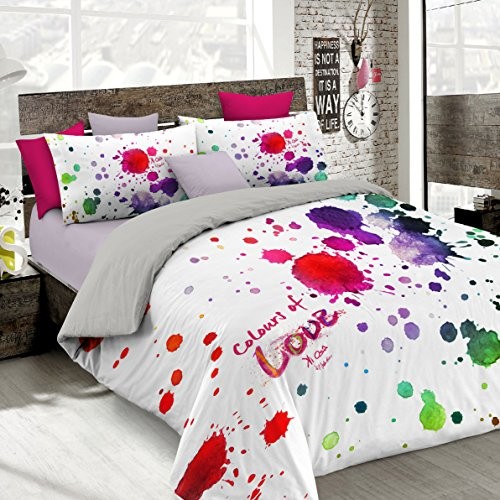 Italian Bed Linen 8058575007421 zestaw poszewka na kołdrę z nadrukiem w Digital A okładka łącznie na worek na poszewki na poduszkę, kio615 (kolorowa), 100% bawełna, na łóżko małżeńskie, 250 x 200 x 1  8058575007421