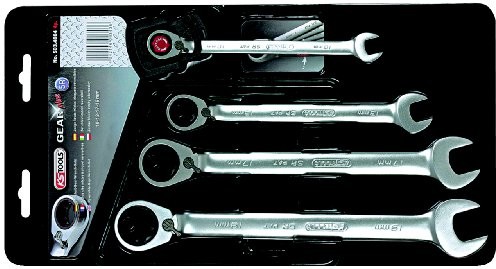 KS Tools 503.4604 Gear Plus grzechotka zestaw kluczy płasko-oczkowych, przełączana, 4-częściowy, 10  19 MM 503.4604