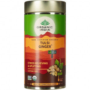 Organic India Herbata Ginger Tulsi Tea z Imbirem 100g sypana